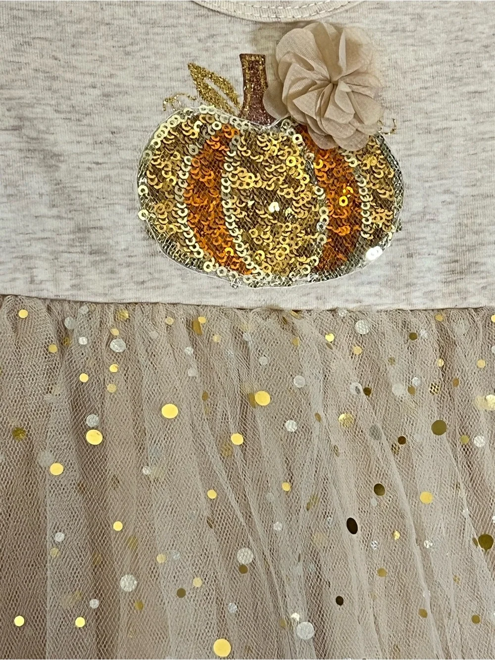 Bonnie Baby Cream and Gold Pumpkin Tulle Dress & Striped Leggings Set 3-6 month